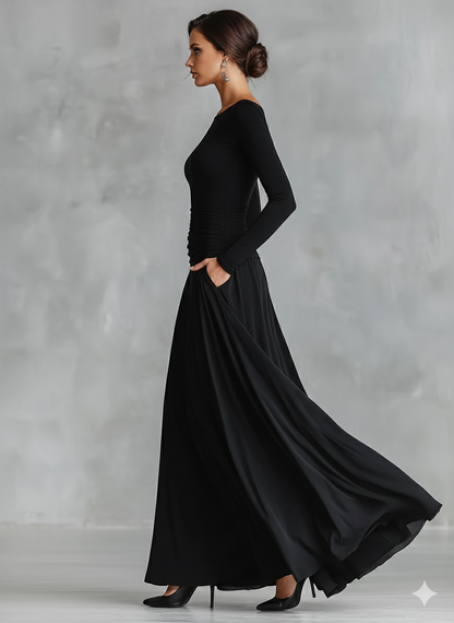 Rubi Maxi Dress with Ruched Bodice and Boat Neckline - photo 2