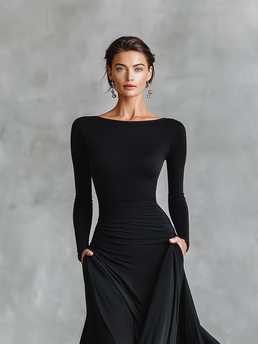 Rubi Maxi Dress with Ruched Bodice and Boat Neckline - photo 4