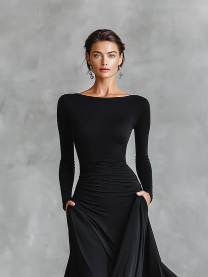 Rubi Maxi Dress with Ruched Bodice and Boat Neckline - photo 4
