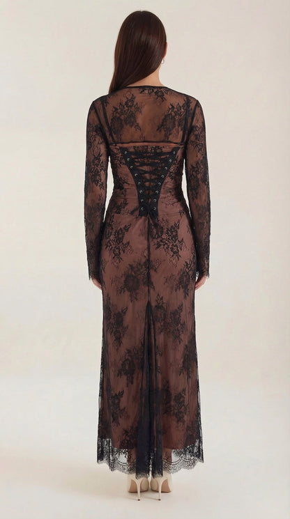 Sabrina Lace Long-Sleeve Maxi Dress