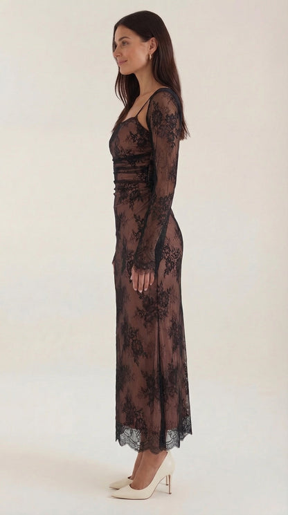Sabrina Lace Long-Sleeve Maxi Dress
