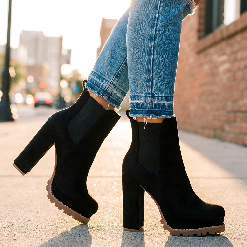 Sadie Platform Block-Heel Ankle Boots