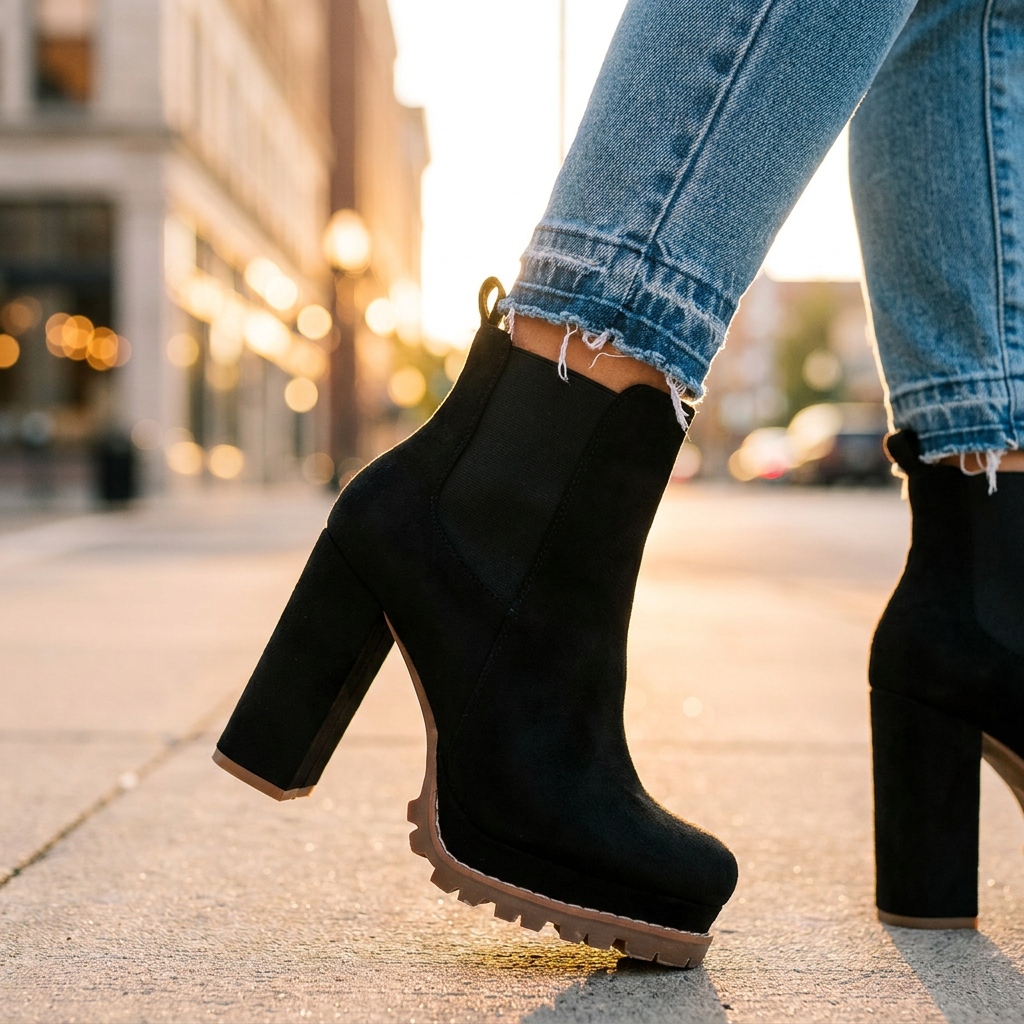 Sadie Platform Block-Heel Ankle Boots