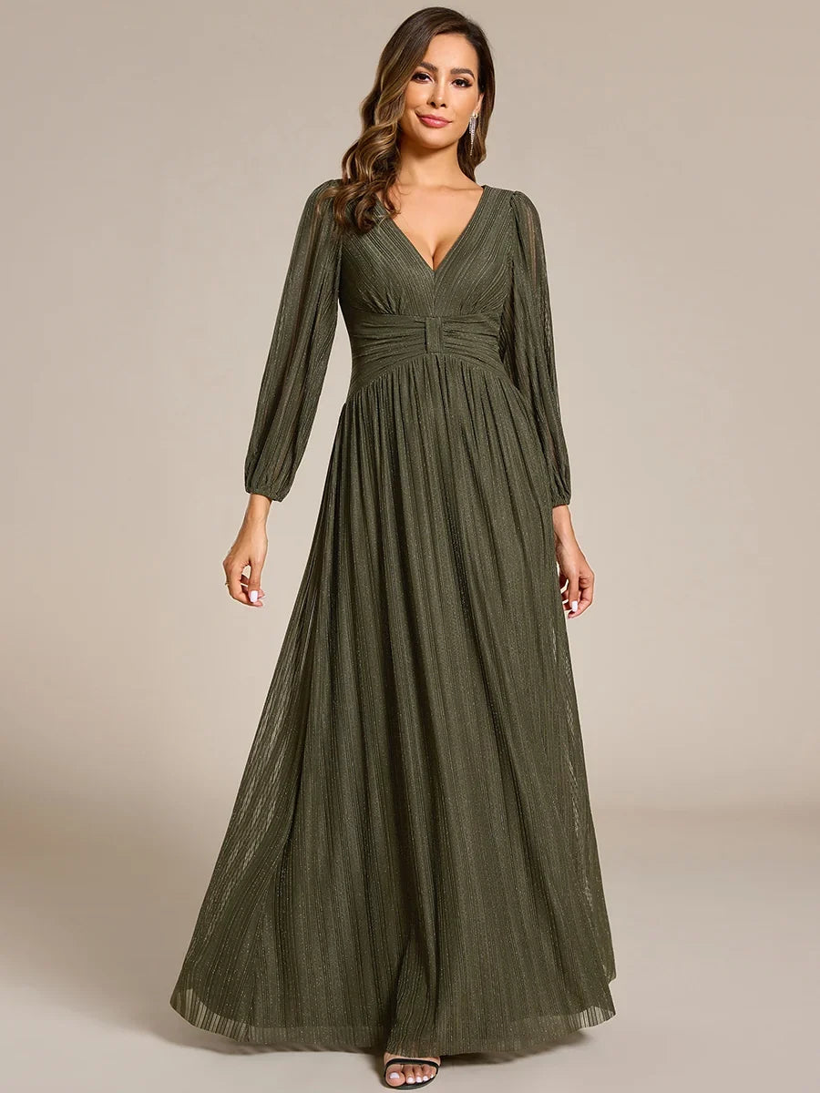 Sierra Sequin Gown - Empire Waist, Lantern Sleeve Formal Dress - photo 16