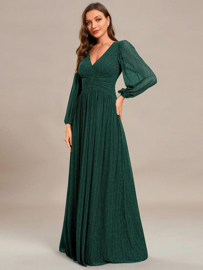 Sierra Sequin Gown - Empire Waist, Lantern Sleeve Formal Dress - photo 3