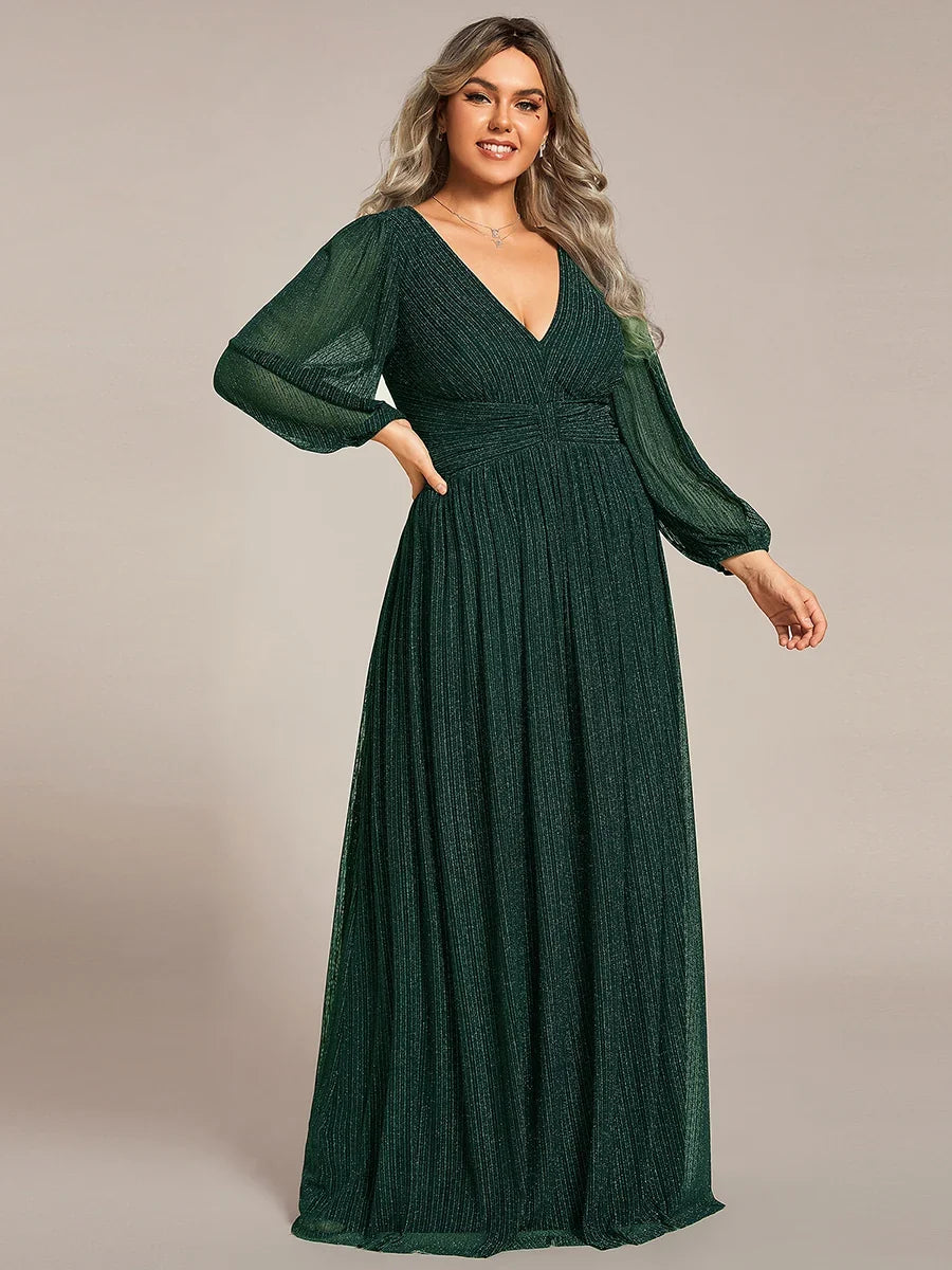 Sierra Sequin Gown - Empire Waist, Lantern Sleeve Formal Dress - photo 8