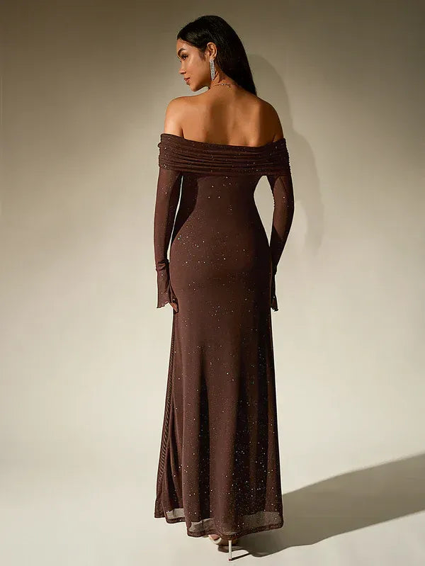 Solange Off-Shoulder Shimmer Evening Gown