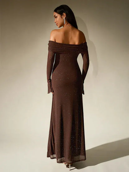 Solange Off-Shoulder Shimmer Evening Gown