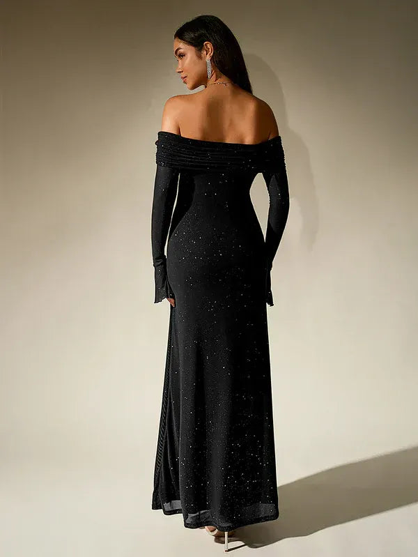 Solange Off-Shoulder Shimmer Evening Gown