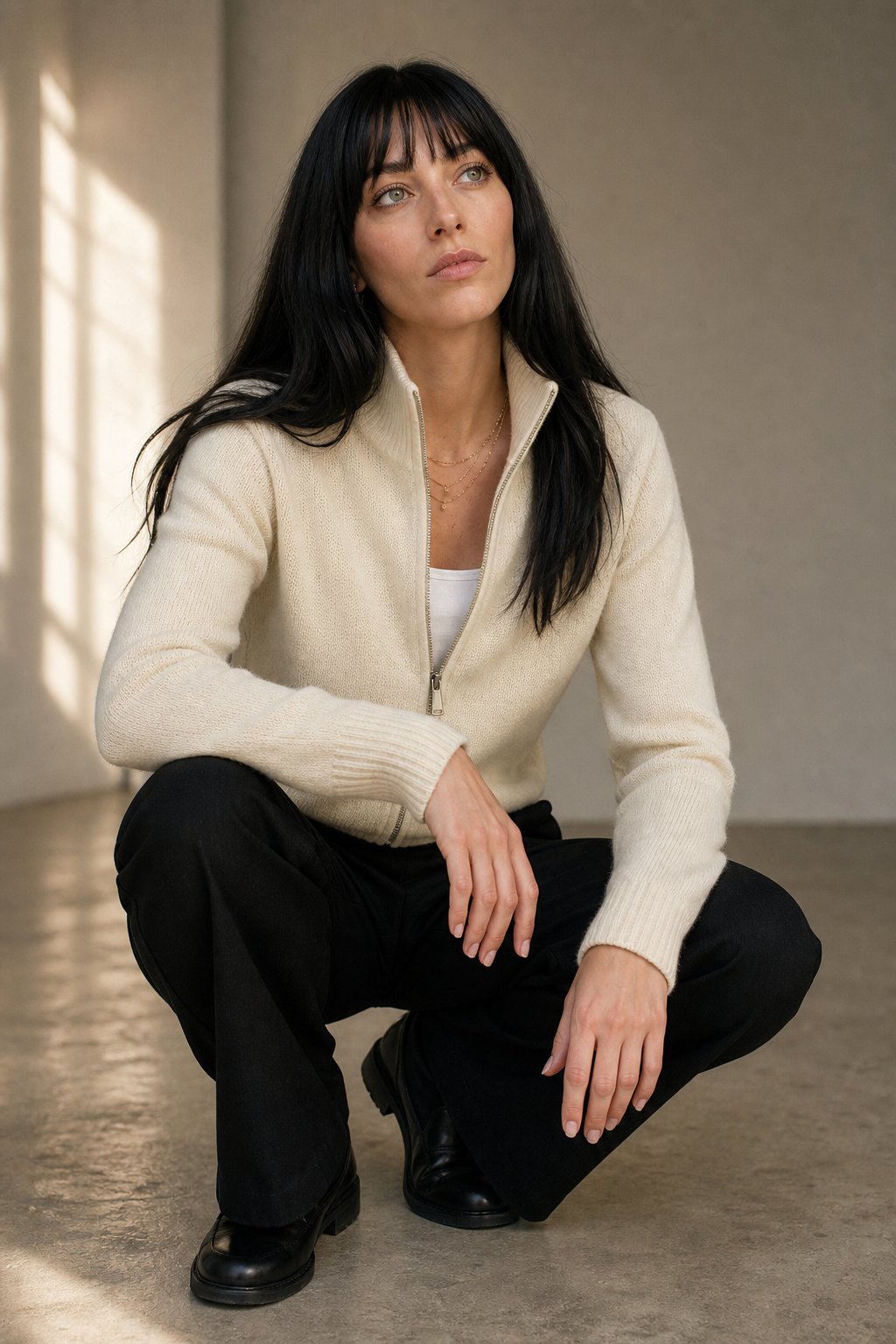 Standing Collar Zip Cardigan in Fine Wool Blend for Women - photo 5