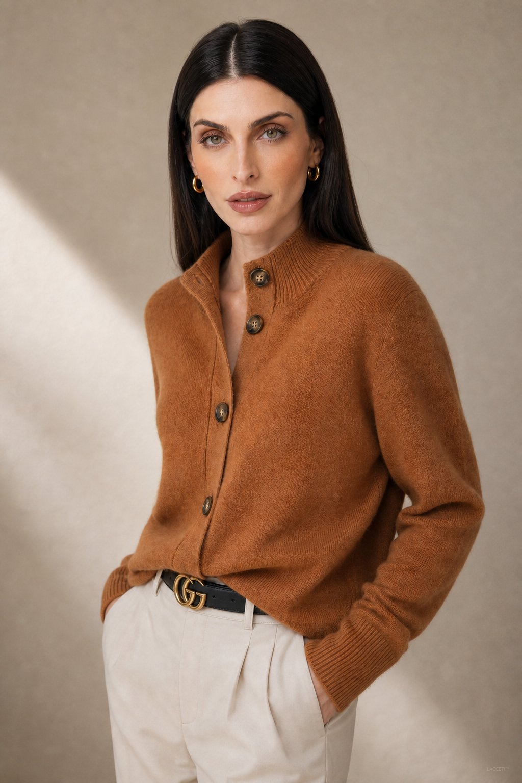 Statement Button Wool Blend Cardigan with Soft Neckline - photo 1