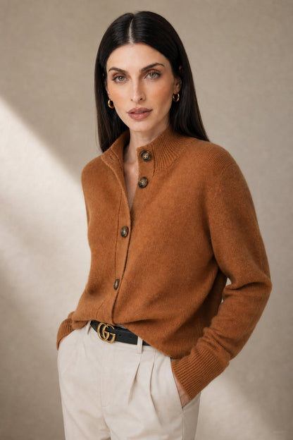Statement Button Wool Blend Cardigan with Soft Neckline - photo 1
