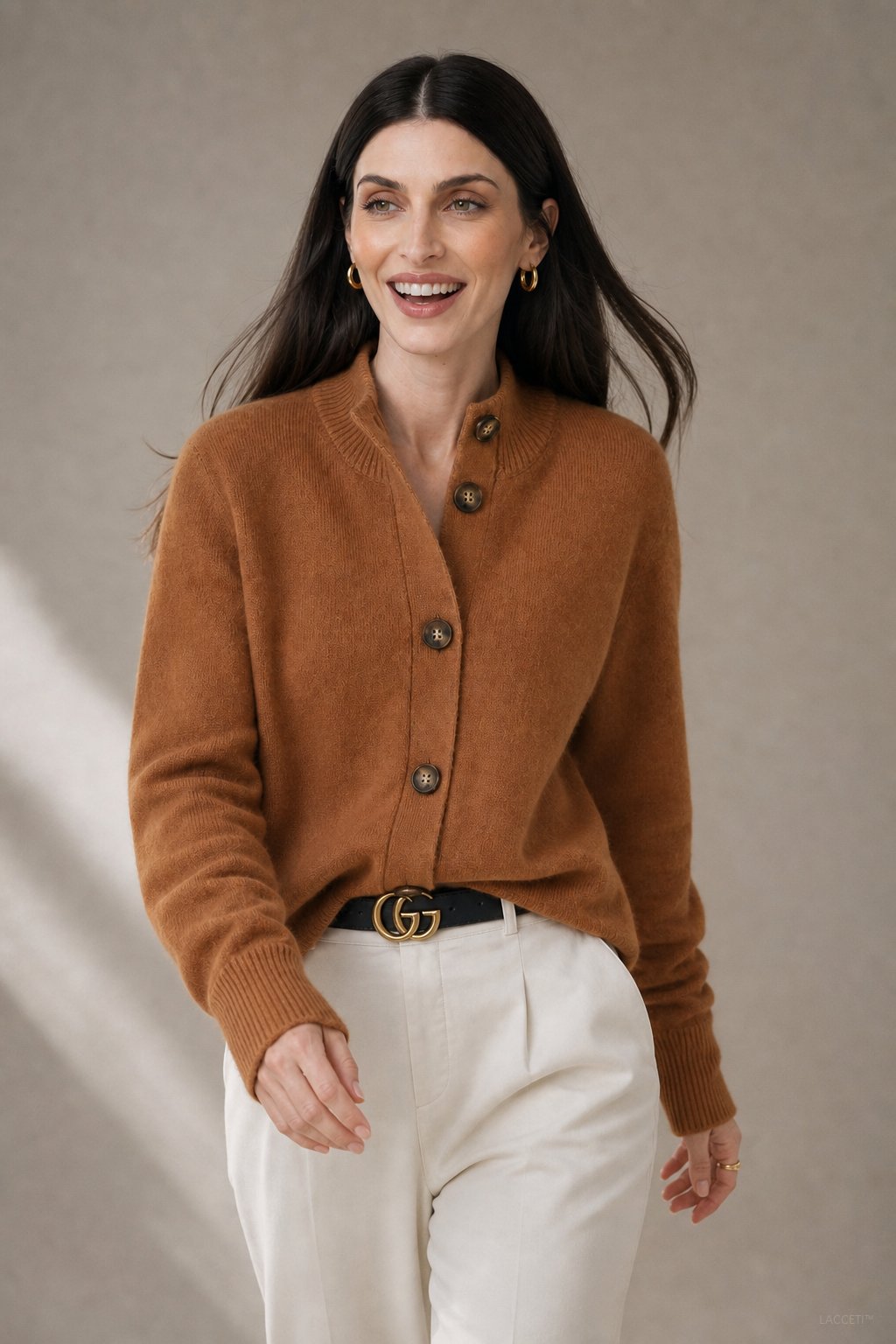 Statement Button Wool Blend Cardigan with Soft Neckline - photo 2