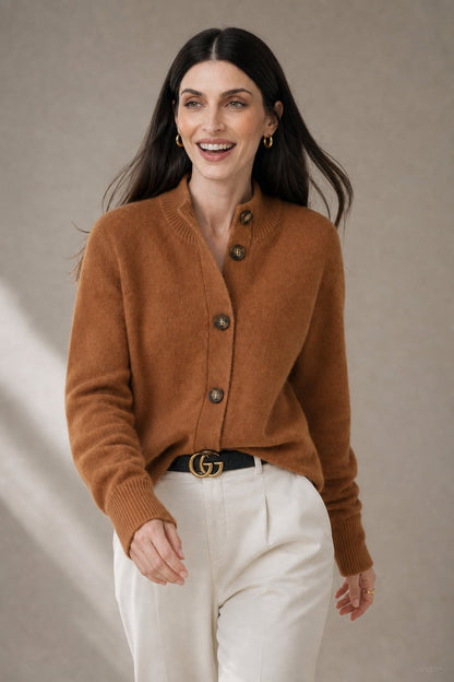 Statement Button Wool Blend Cardigan with Soft Neckline - photo 2