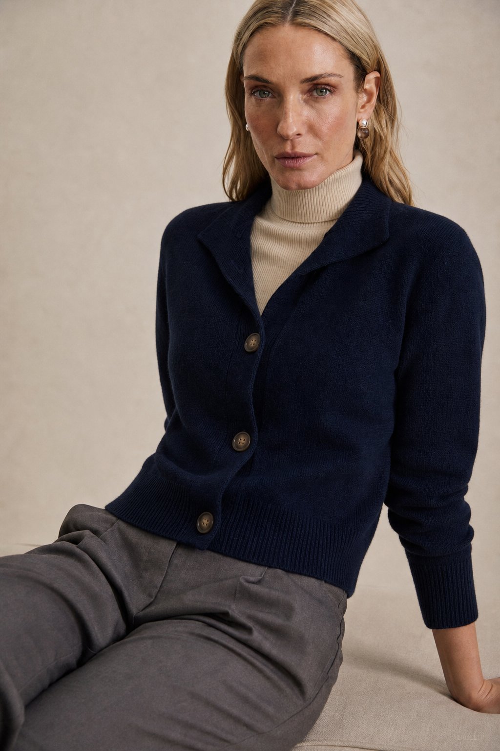 Statement Button Wool Blend Cardigan with Soft Neckline - photo 3
