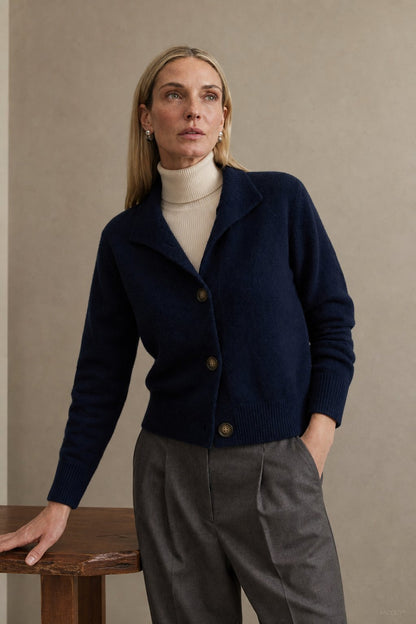 Statement Button Wool Blend Cardigan with Soft Neckline - photo 4