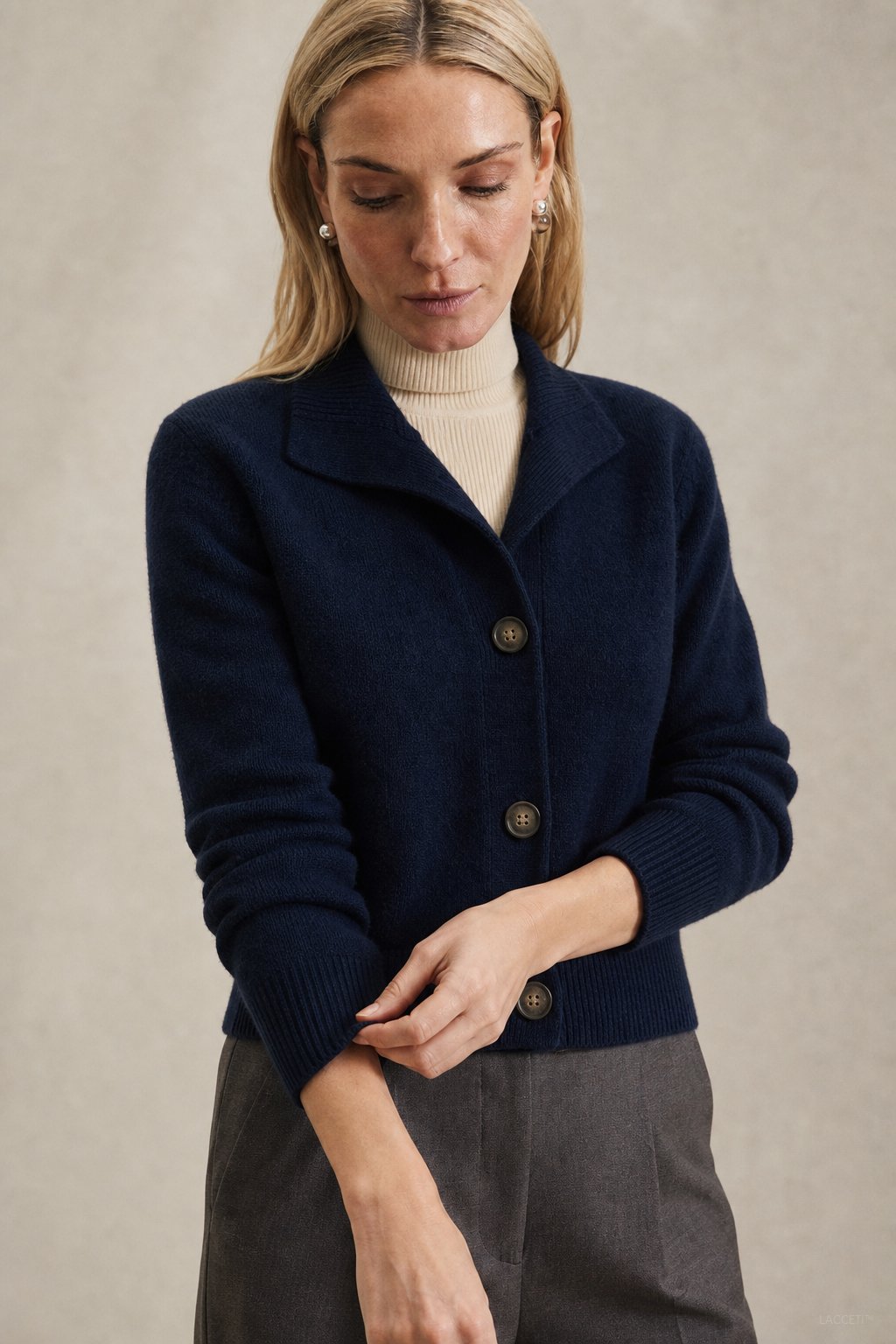 Statement Button Wool Blend Cardigan with Soft Neckline - photo 5