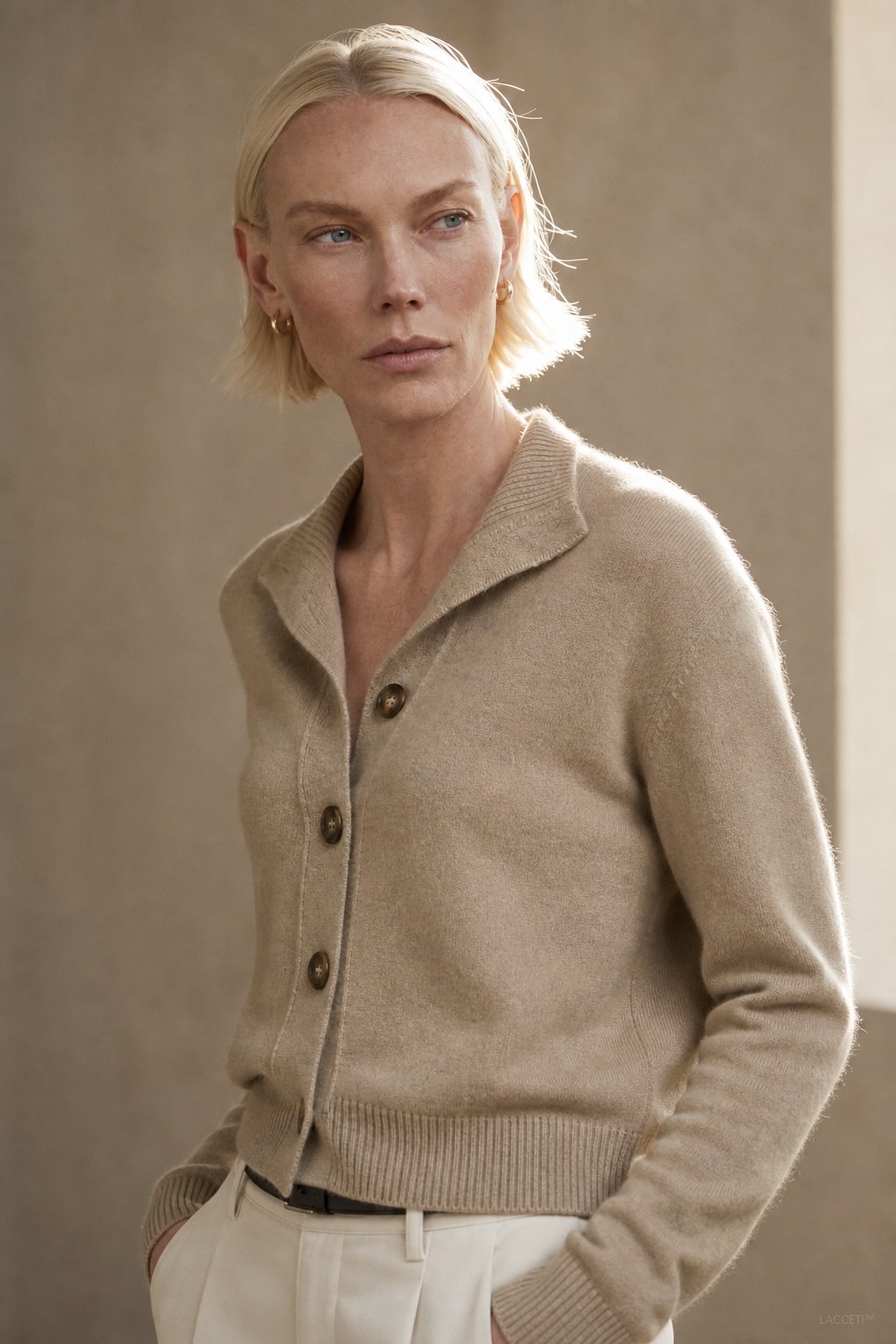 Statement Button Wool Blend Cardigan with Soft Neckline - photo 8