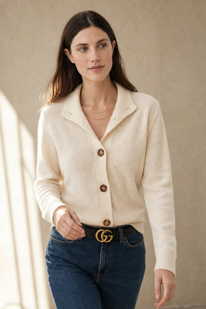 Statement Button Wool Blend Cardigan with Soft Neckline - photo 9