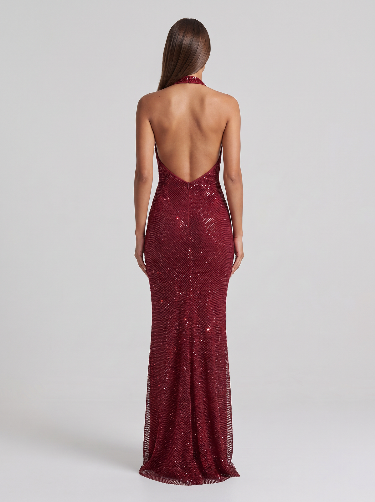 Thea Sequin Plunge Halter Maxi Dress