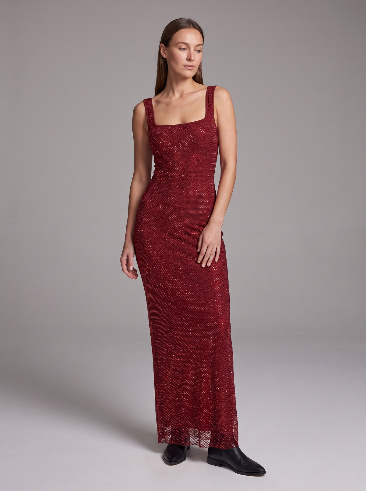 Valerie Sequin Square-Neck Gala Maxi Dress
