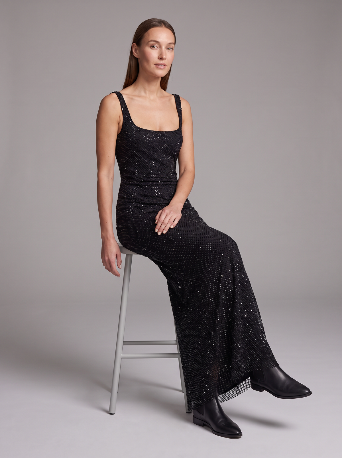 Valerie Sequin Square-Neck Gala Maxi Dress