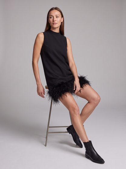 Veronica Feather-Hem Mock-Neck Mini Dress