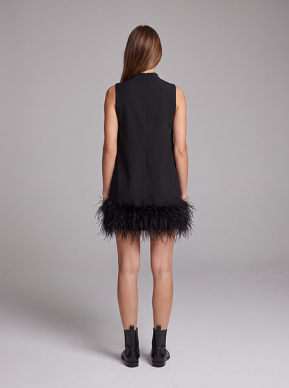 Veronica Feather-Hem Mock-Neck Mini Dress