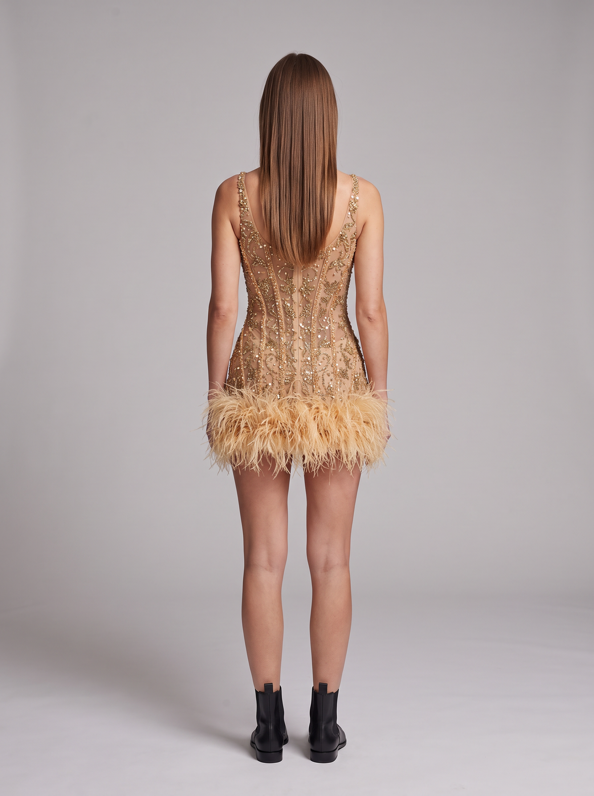 Vienna Feather-Trim Sequin Mini Dress
