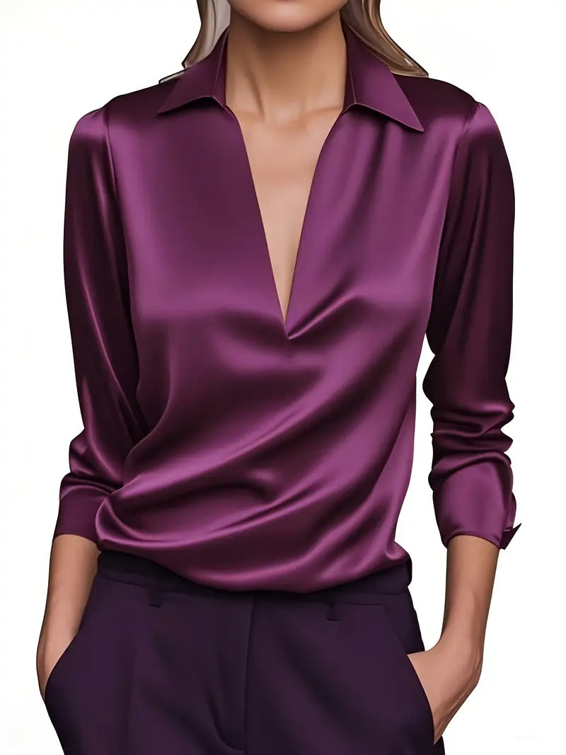 Viola Satin Draped-Collar Blouse