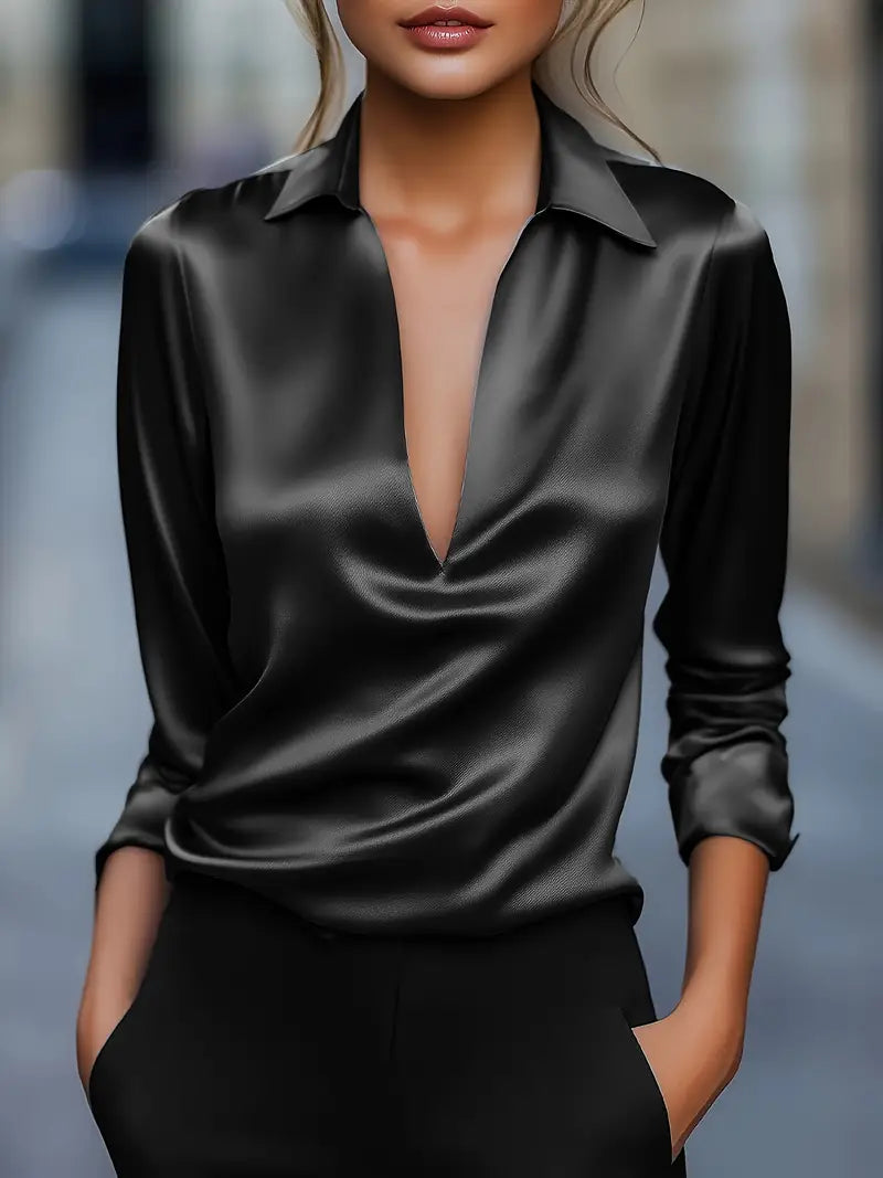 Viola Satin Draped-Collar Blouse