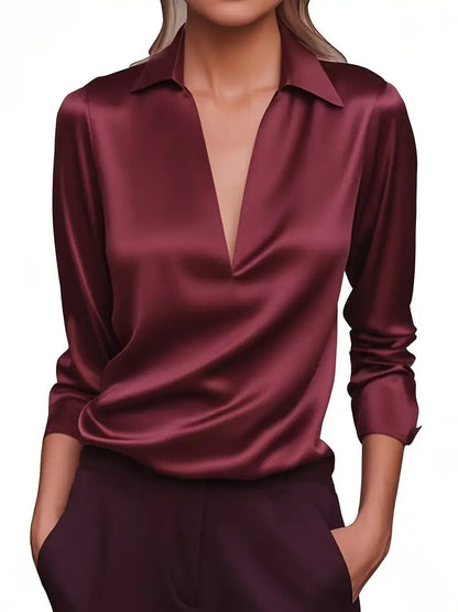 Viola Satin Draped-Collar Blouse