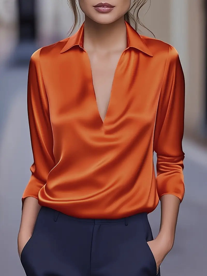 Viola Satin Draped-Collar Blouse