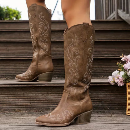 Willa Embroidered Knee-High Cowboy Boots