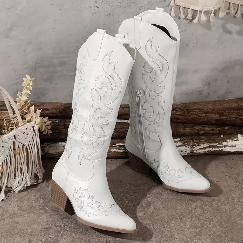 Willa Embroidered Knee-High Cowboy Boots