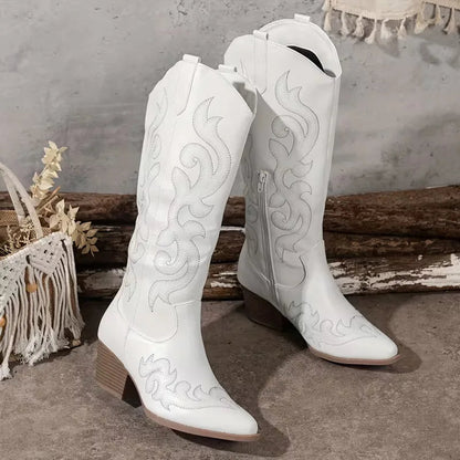 Willa Embroidered Knee-High Cowboy Boots
