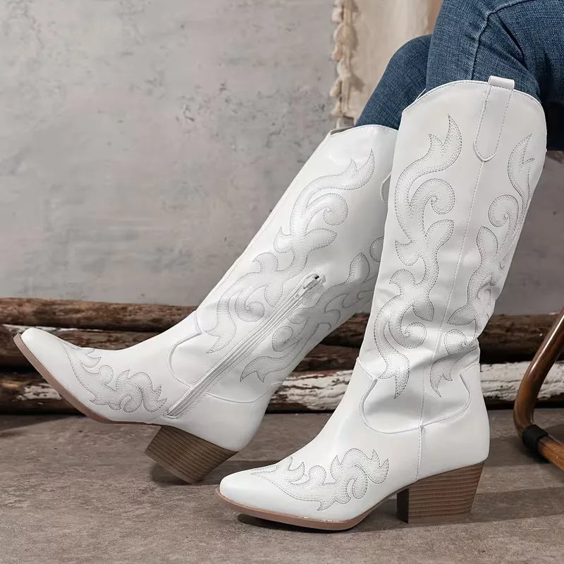 Willa Embroidered Knee-High Cowboy Boots