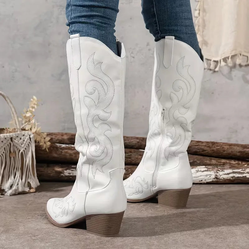 Willa Embroidered Knee-High Cowboy Boots