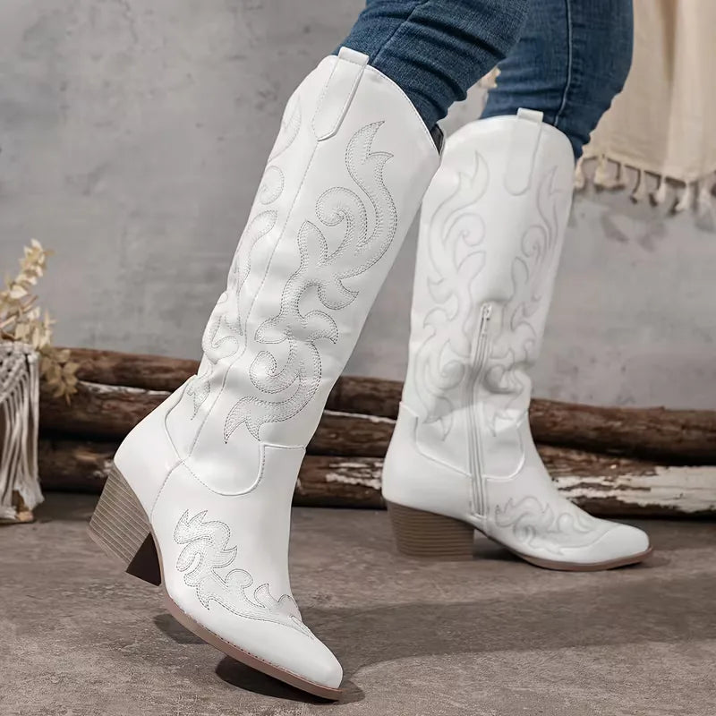 Willa Embroidered Knee-High Cowboy Boots