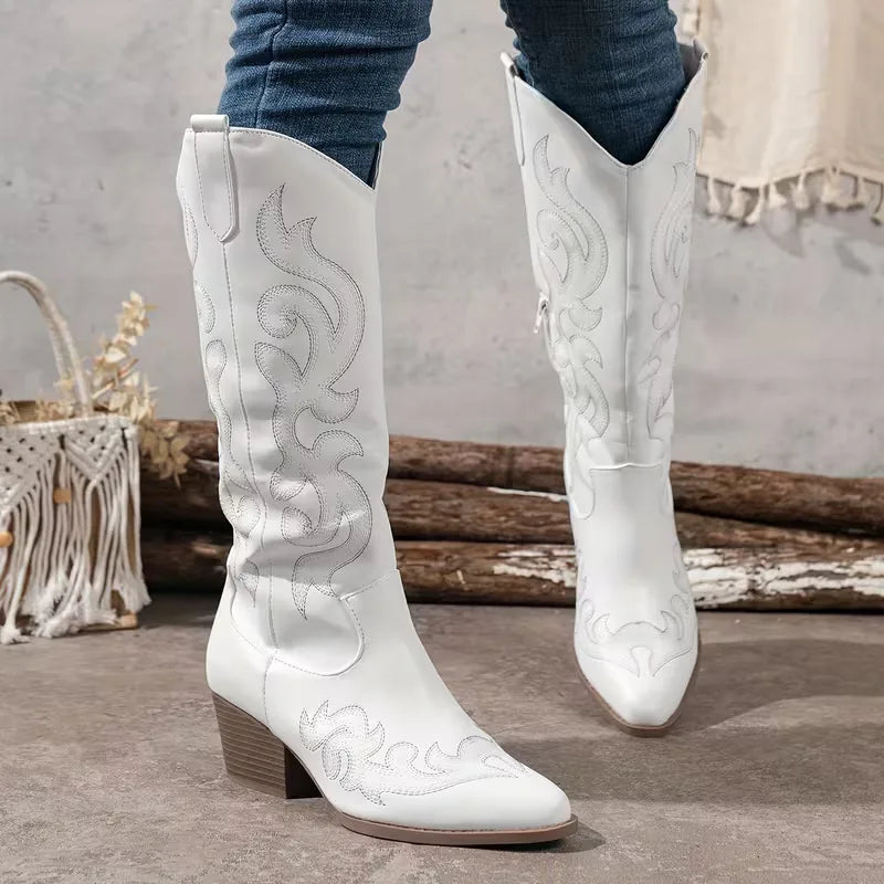 Willa Embroidered Knee-High Cowboy Boots