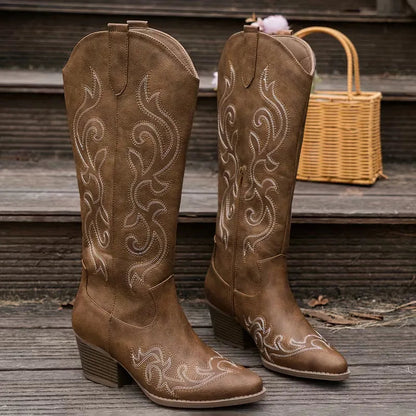 Willa Embroidered Knee-High Cowboy Boots