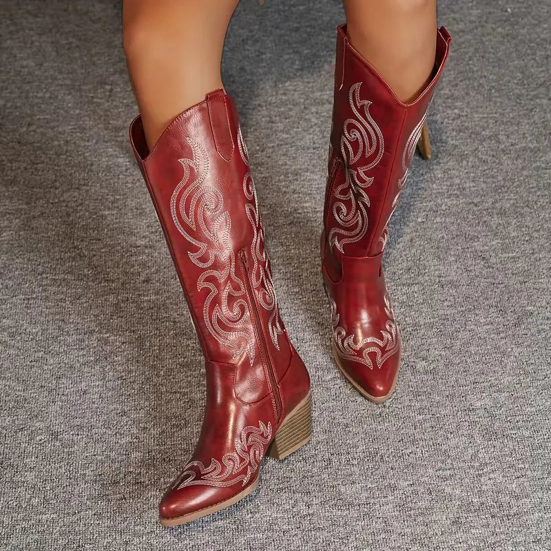 Willa Embroidered Knee-High Cowboy Boots