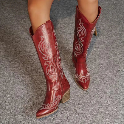 Willa Embroidered Knee-High Cowboy Boots