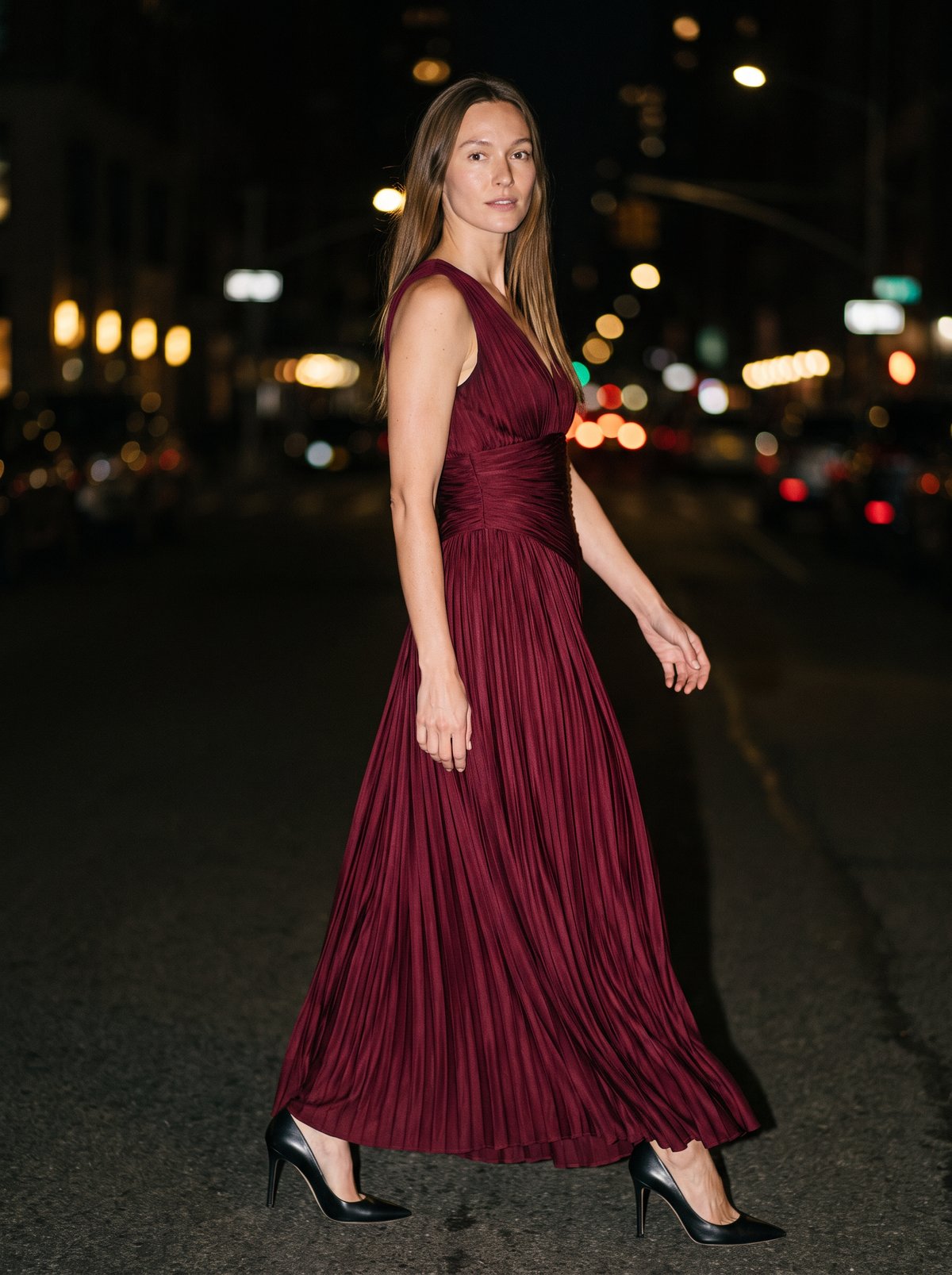 Winona Pleated Evening Maxi Dress