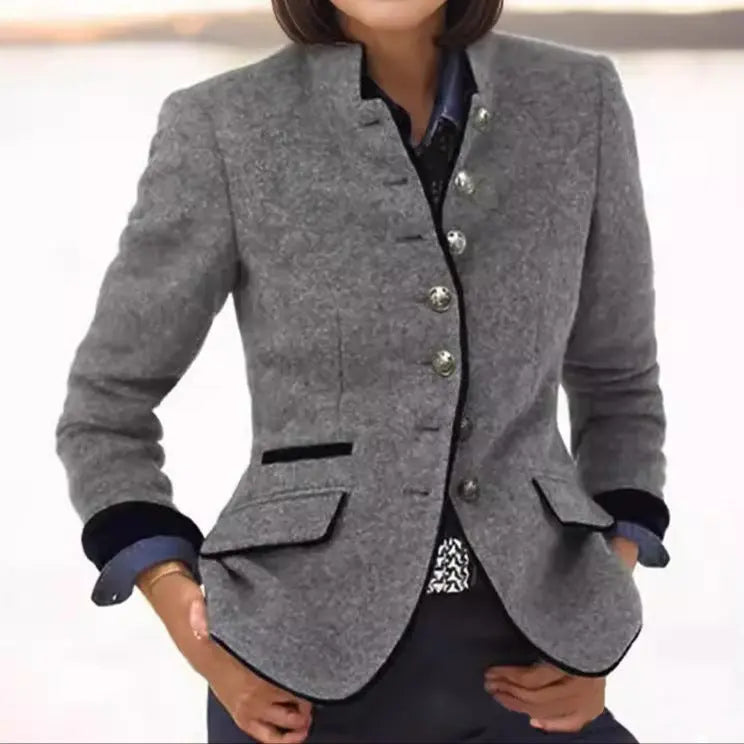Wool Blazer with Contrast Trim for Women - photo 2