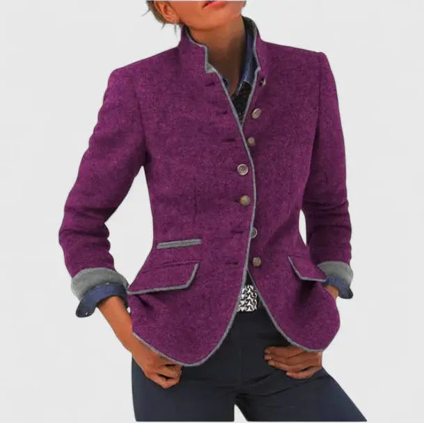 Wool Blazer with Contrast Trim for Women - photo 3