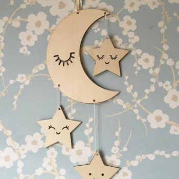 Decorative Wooden Moon and Stars Nursery Decor