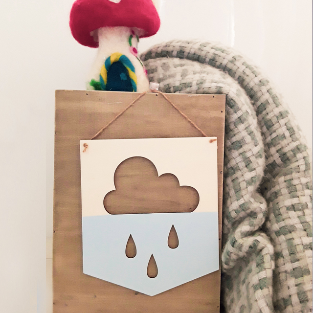 Wooden Cloud Sign Raindrops